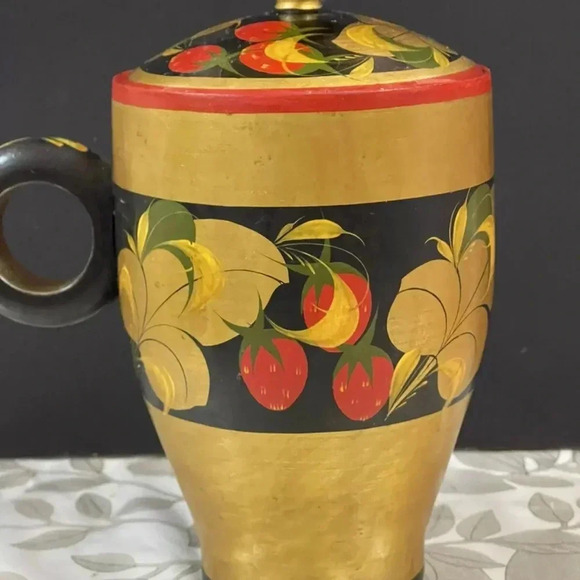 Set Of 13+Vintage Russian (USSR) Khokhloma Hand Painted  Wooden Jars Bowls Plate - Picture 10 of 15